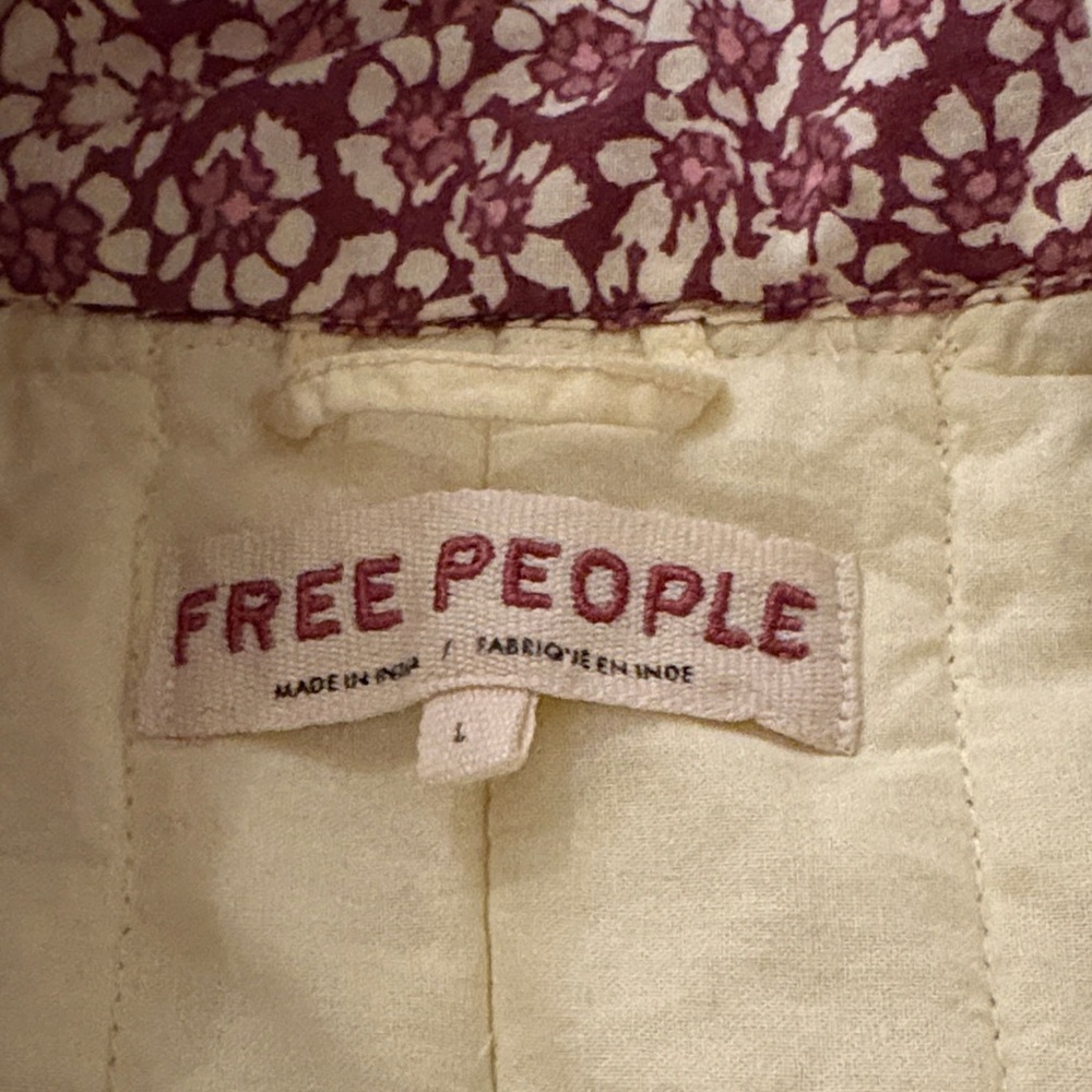 Free People Floral Teddy Jacket in Burgundy and Cream - Picture 3 of 4